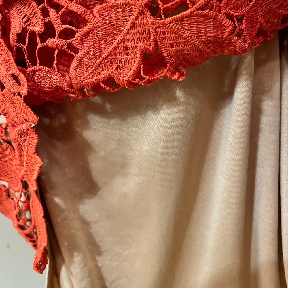 Midi Lace Coral Color Ladies Modest Skirt - Picture 3 of 4